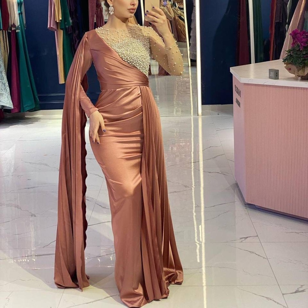 MAUVE SATIN PEARL BEADED DRESS